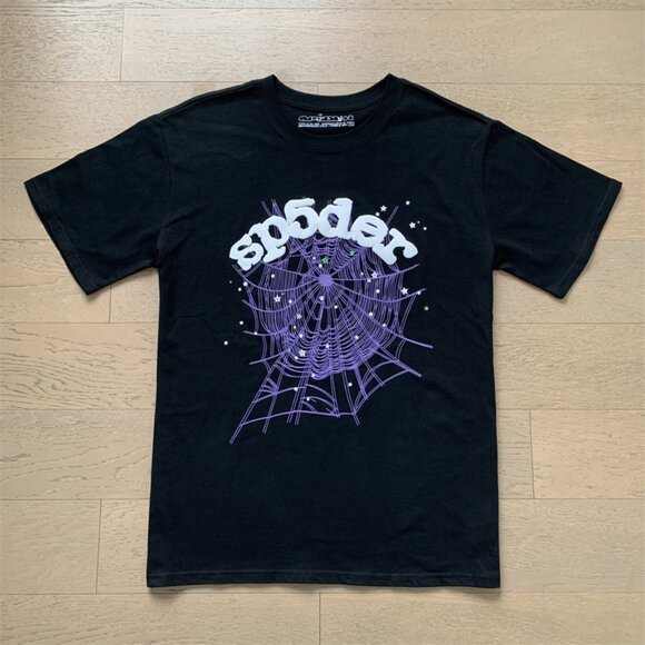 Women's Sp5der Round Neck Printed Short Sleeve Black - Picture 1 of 9